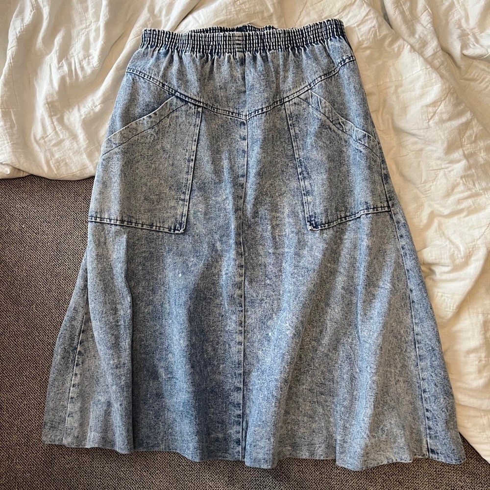 Jamie White vintage acid wash denim midi skirt